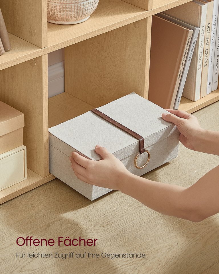 VASAGLE Bücherregal Stufenregal mit 10 Fächern, 129,5 x 27 x 129,5 cm, Wohnzimmer Schlafzimmer, offen, für Deko, Regal