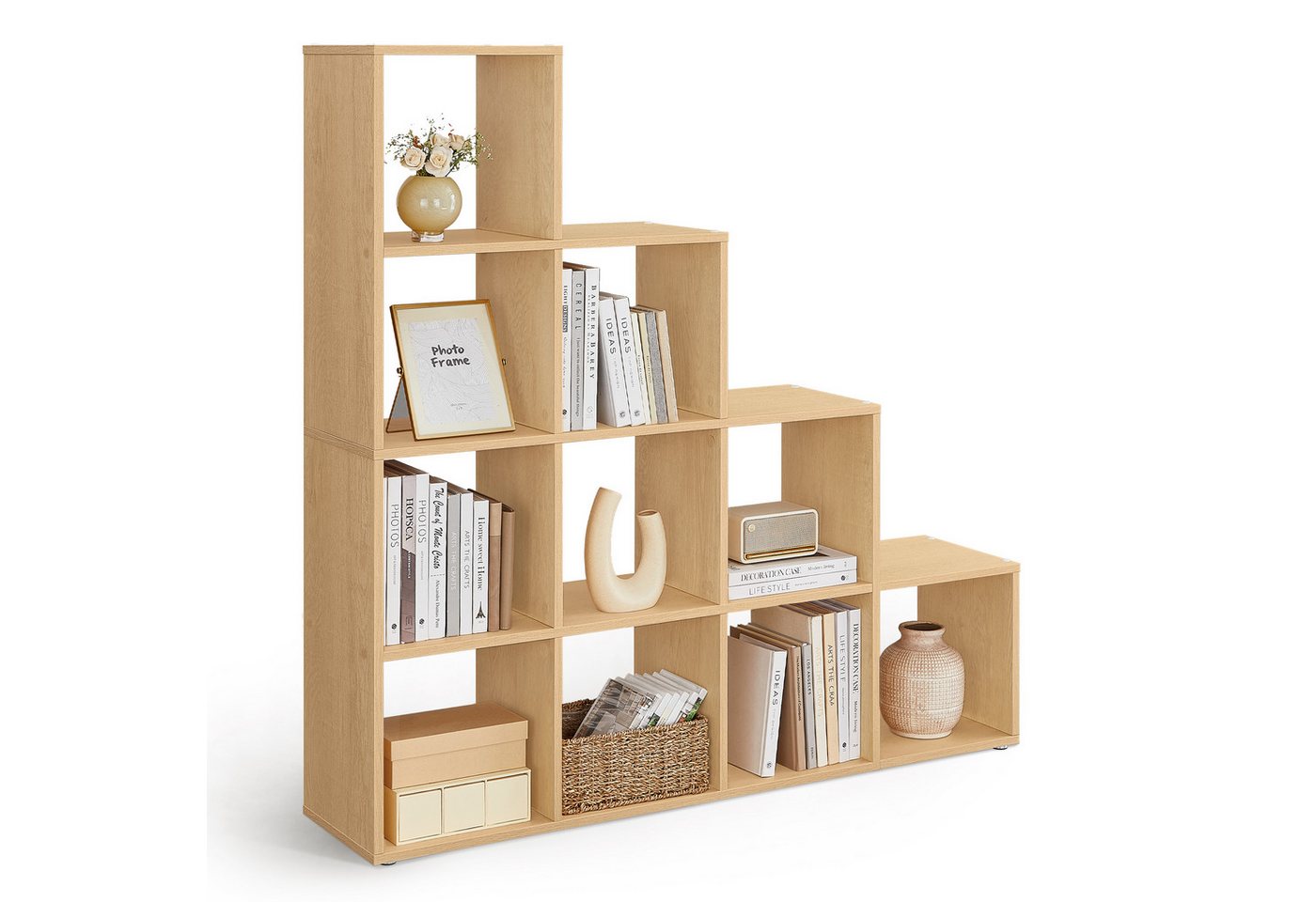 VASAGLE Bücherregal Stufenregal mit 10 Fächern, 129,5 x 27 x 129,5 cm, Wohnzimmer Schlafzimmer, offen, für Deko, Regal Bild 4