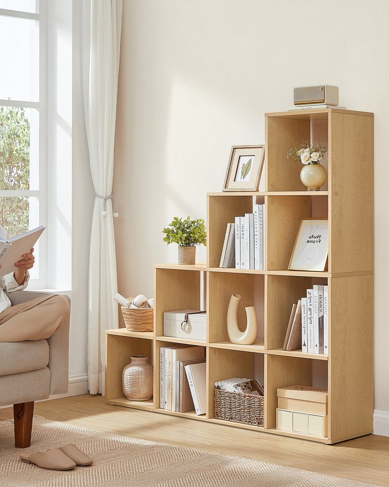 VASAGLE Bücherregal Stufenregal mit 10 Fächern, 129,5 x 27 x 129,5 cm, Wohnzimmer Schlafzimmer, offen, für Deko, Regal Bild 5