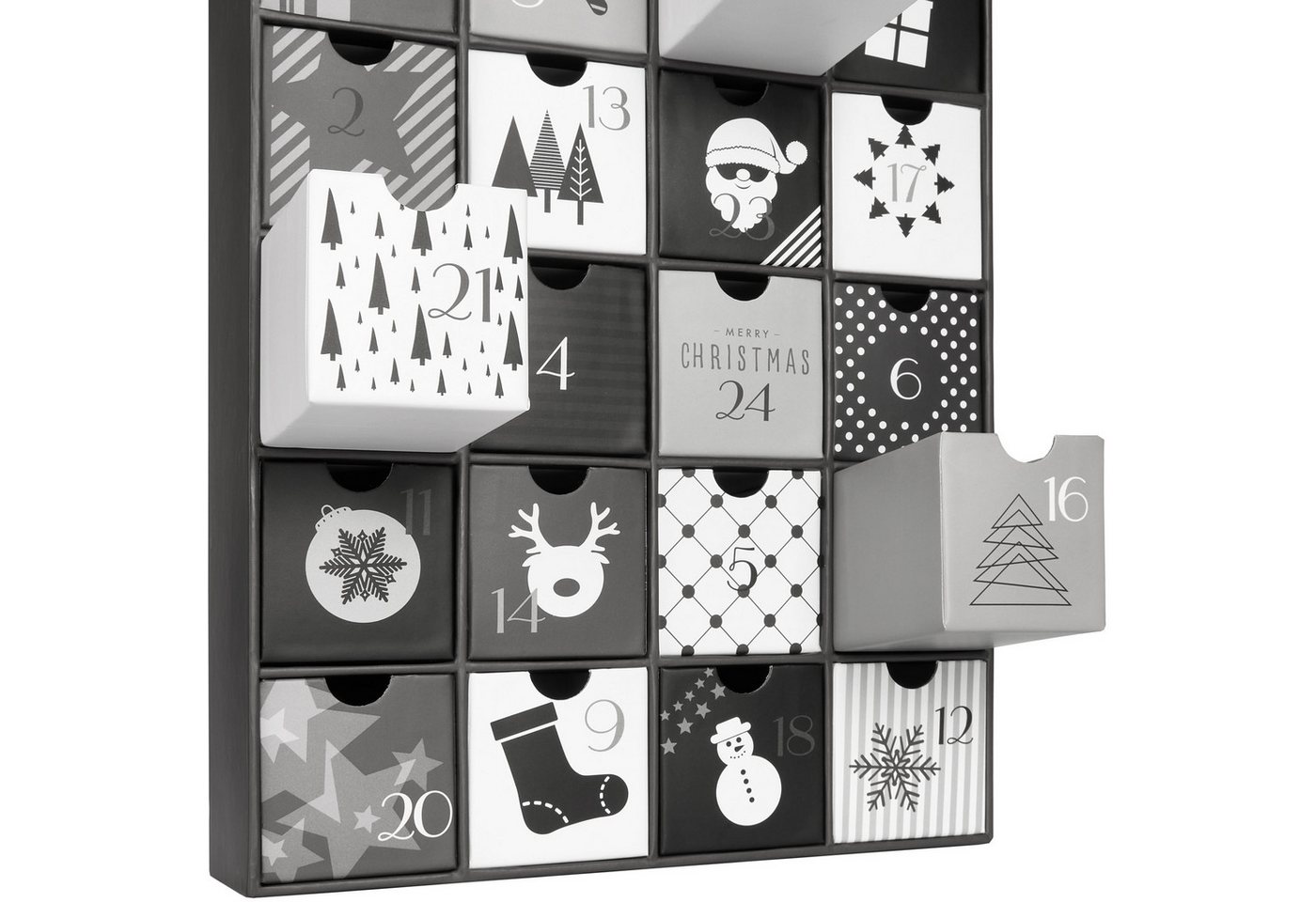 BRUBAKER befüllbarer Adventskalender DIY Weihnachtskalender mit 24 Türchen zum Befüllen Schwarz Weiß - 39cm (1-tlg), Kalender Weihnachten für Gutscheine Süßigkeiten
