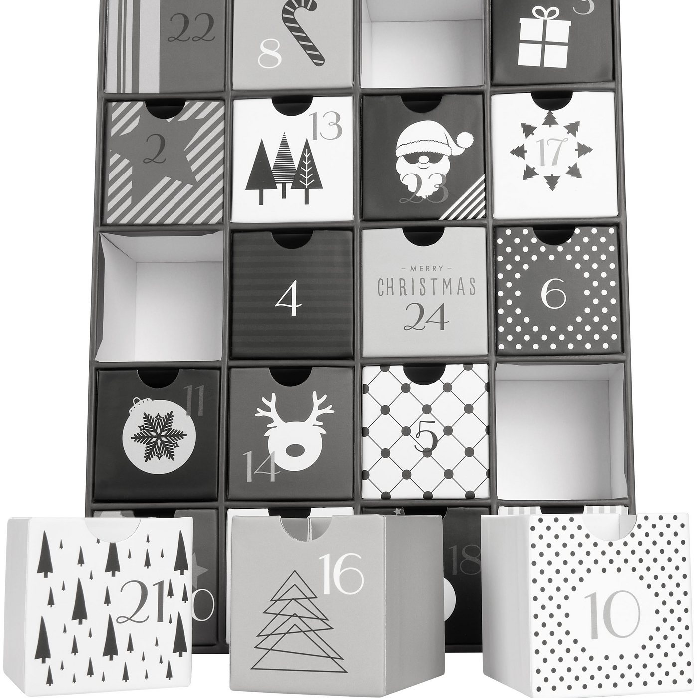 BRUBAKER befüllbarer Adventskalender DIY Weihnachtskalender mit 24 Türchen zum Befüllen Schwarz Weiß - 39cm (1-tlg), Kalender Weihnachten für Gutscheine Süßigkeiten Bild 3