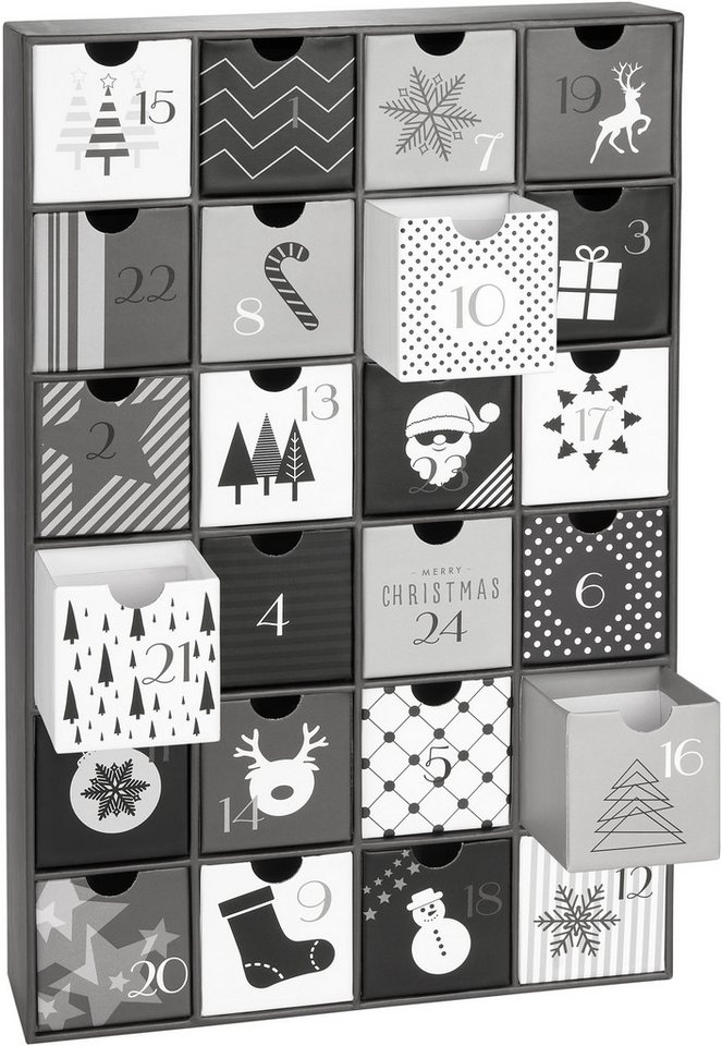 BRUBAKER befüllbarer Adventskalender DIY Weihnachtskalender mit 24 Türchen zum Befüllen Schwarz Weiß - 39cm (1-tlg), Kalender Weihnachten für Gutscheine Süßigkeiten Bild 4