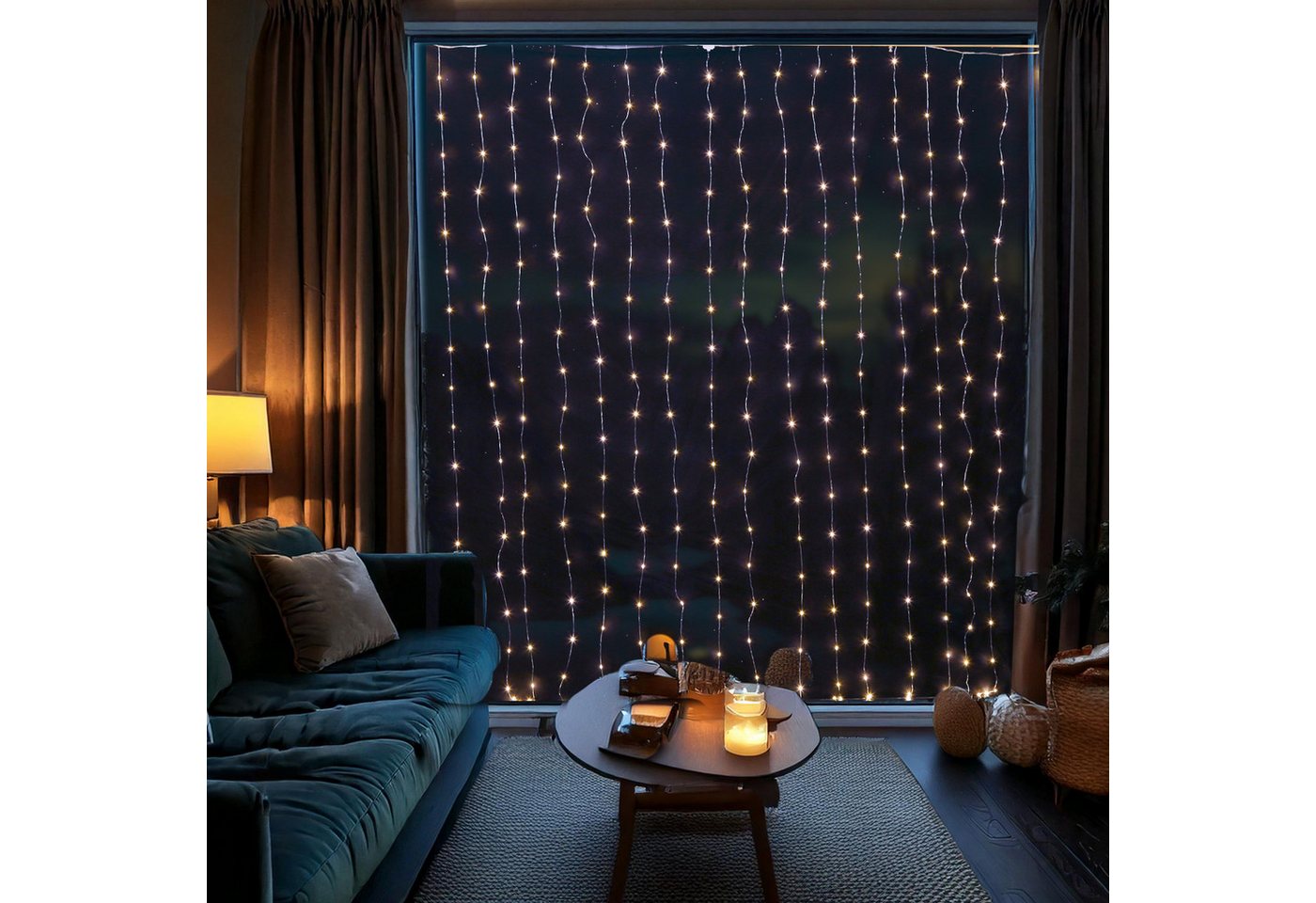 MARELIDA LED-Lichtervorhang Draht Weihnachtsdeko für Fenster 20 Stränge 400LED 1,9x2m Innen Außen, 400-flammig