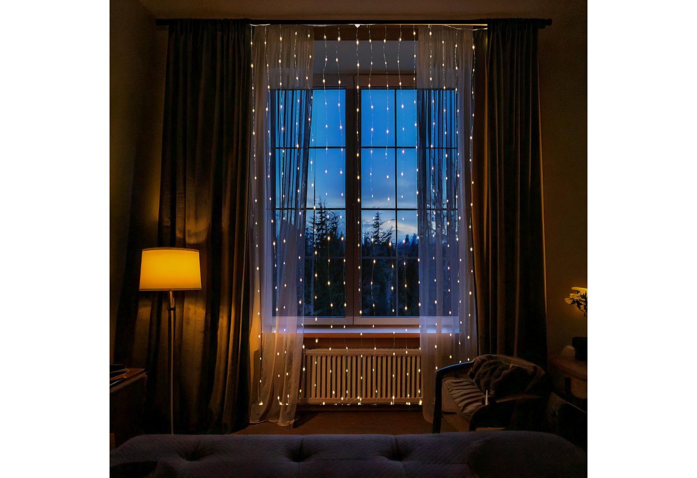 MARELIDA LED-Lichtervorhang Draht Weihnachtsdeko für Fenster 20 Stränge 400LED 1,9x2m Innen Außen, 400-flammig Bild 4