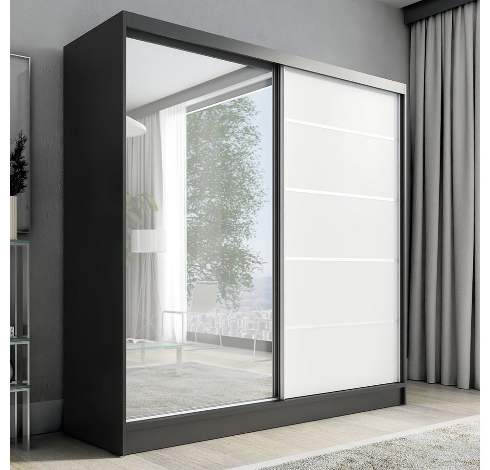 A&J MöbelLand GmbH Schiebetürenschrank NERO 1 Moderner 2-türiger Kleiderschrank mit Spiegel (TOP ANGEBOT! Geräumiger Schrank mit einer Breite von 200 cm ideal zur Aufbewahrung von Kleidung und Accessoires. Wählen Sie das ideale Modell für Ihr Schlafzimmer!, TOP PRODUKT) Breite: 200 cm, Höhe: 215 cm, Tiefe: 60 cm Bild 3
