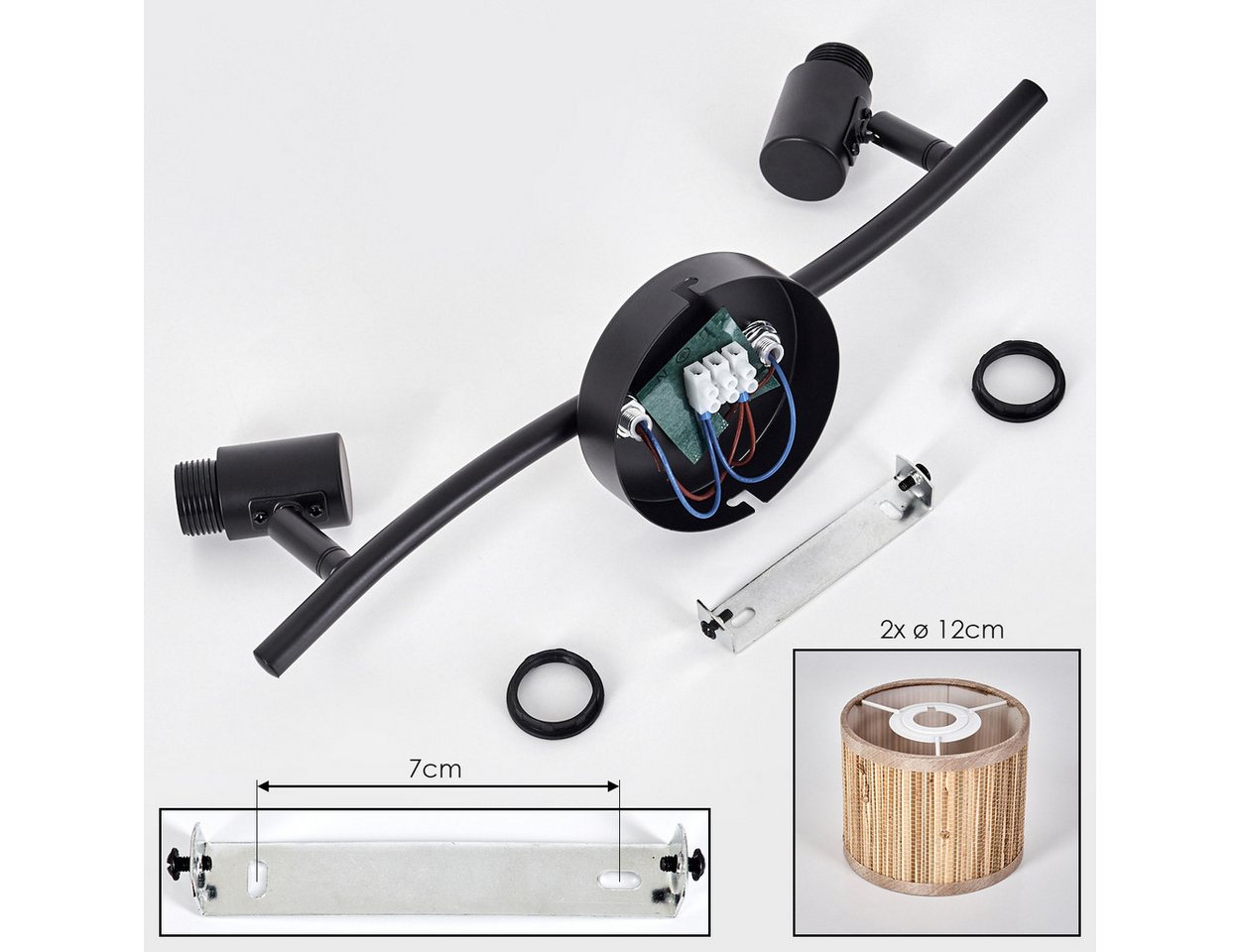 hofstein Deckenleuchte moderne Deckenlampe aus Metall/Seegras in Schwarz/Natur, ohne Leuchtmittel, mit verstellbaren Strahlern, Leuchte, 2 x E14, ohne Leuchtmittel Bild 3