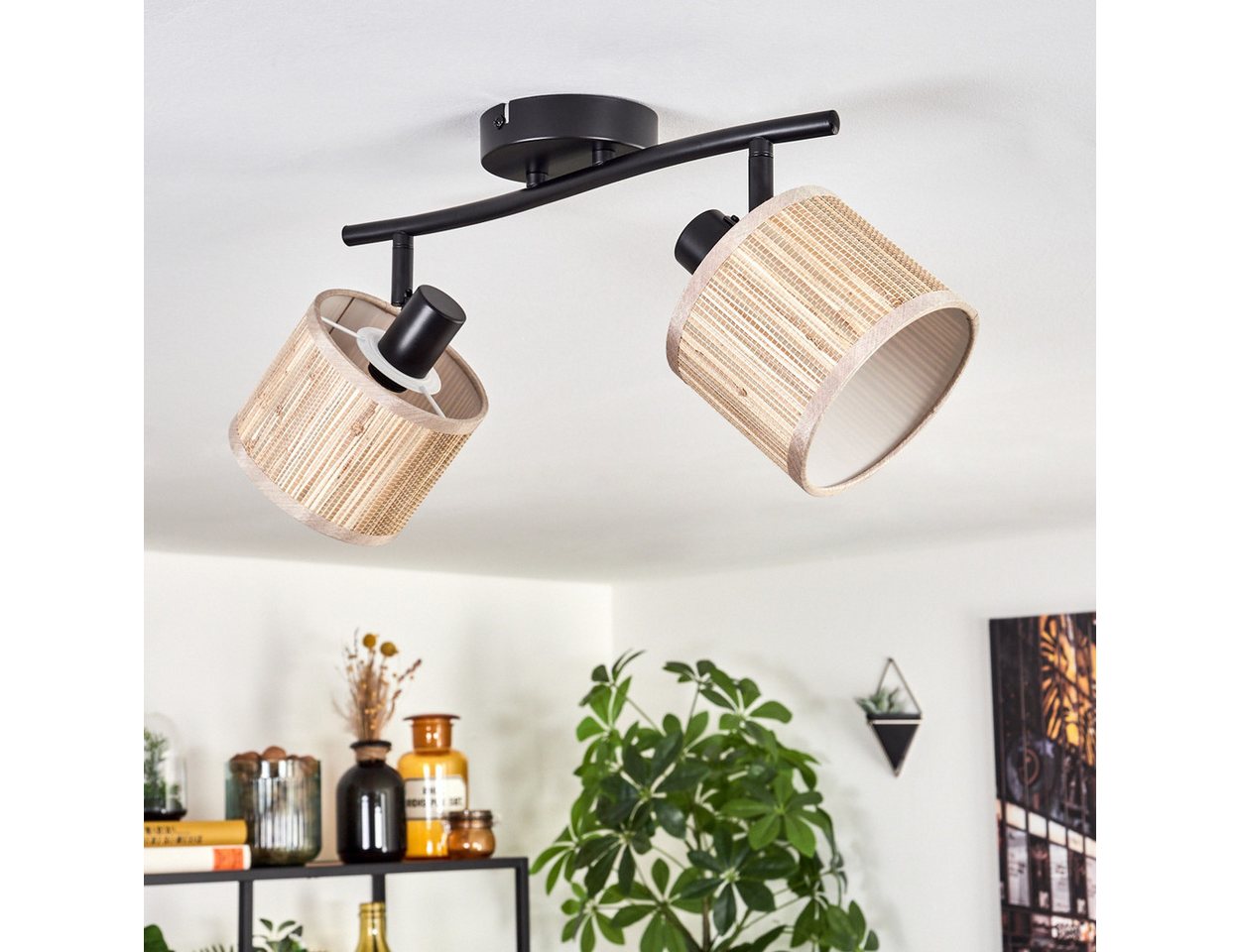 hofstein Deckenleuchte moderne Deckenlampe aus Metall/Seegras in Schwarz/Natur, ohne Leuchtmittel, mit verstellbaren Strahlern, Leuchte, 2 x E14, ohne Leuchtmittel Bild 5