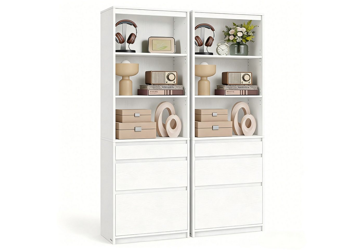 VASAGLE Bücherregal Hochschrank verstellbare Ablagen, Hochschrank, 3 Schubladen, verstellbare Ablagen