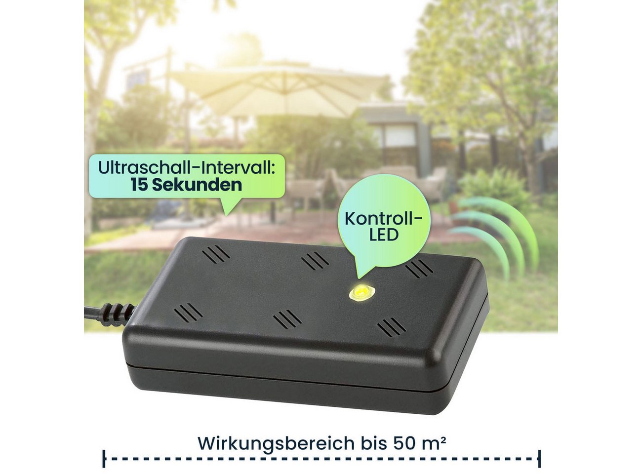 ISOTRONIC Ultraschall-Tierabwehr Ultraschall Marder-Schreck, 230V Netzbetrieb & Blitzlicht 50m², Marder-Abwehr mit Ultraschall-Intervall & Blitzlicht für 230V
