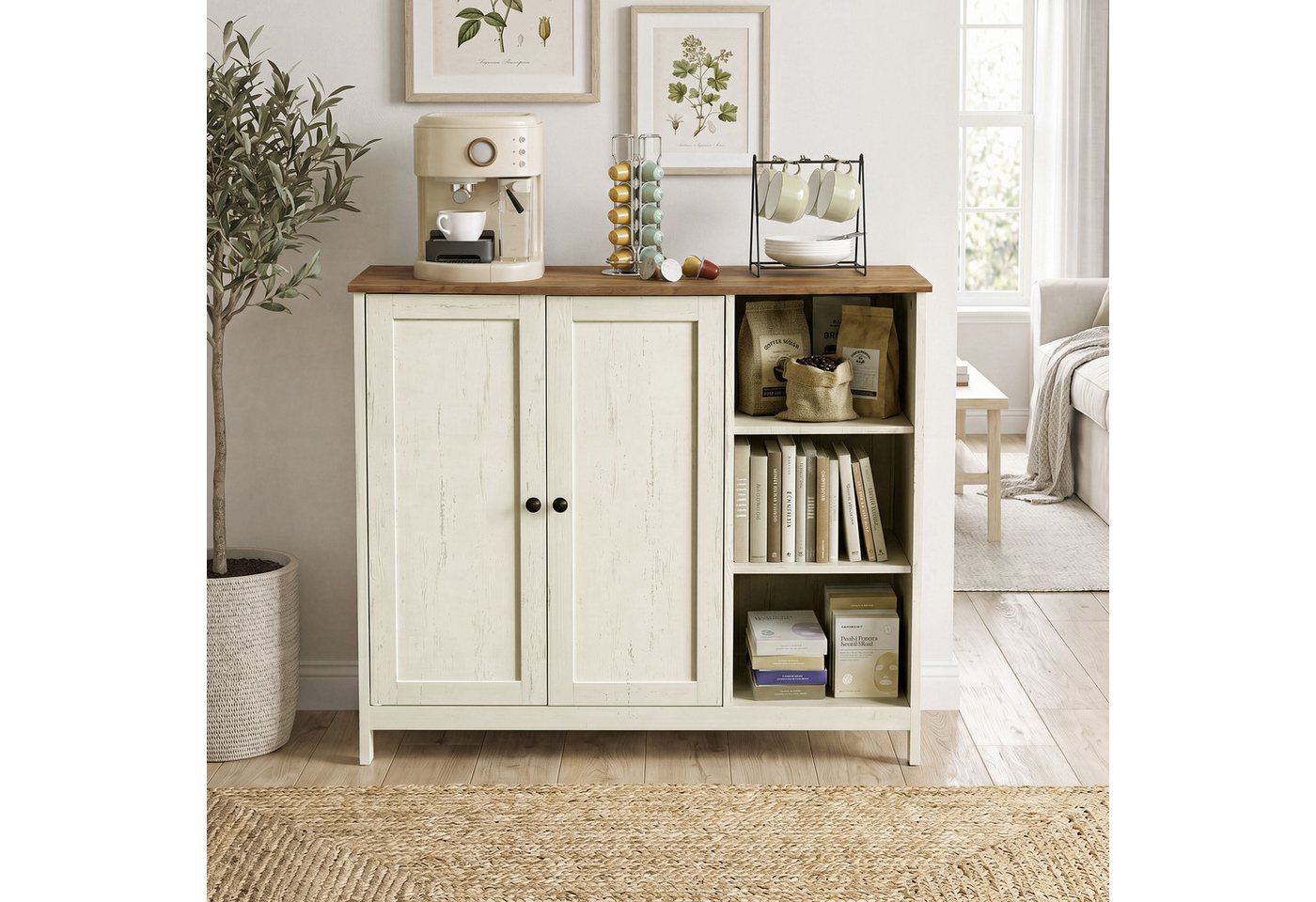 VASAGLE Waschbeckenunterschrank Badschrank 1 Stück Aufbewahrungsschrank mit 2 Türen und Offenen Fächern, 90 x 30 x 80 cm, für Badezimmer