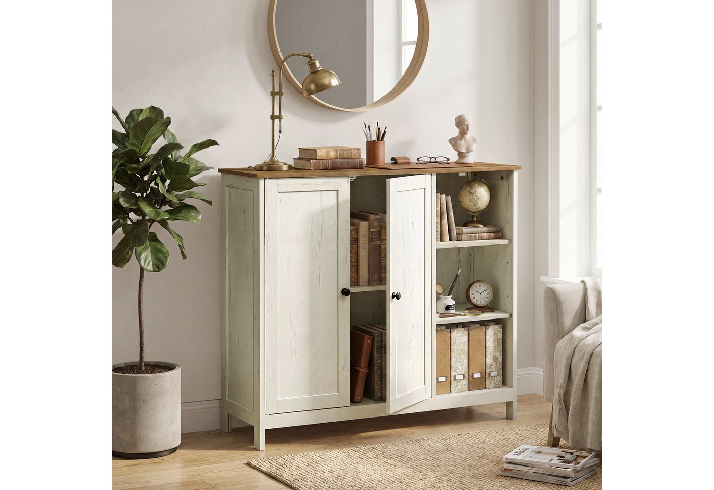VASAGLE Waschbeckenunterschrank Badschrank 1 Stück Aufbewahrungsschrank mit 2 Türen und Offenen Fächern, 90 x 30 x 80 cm, für Badezimmer Bild 2