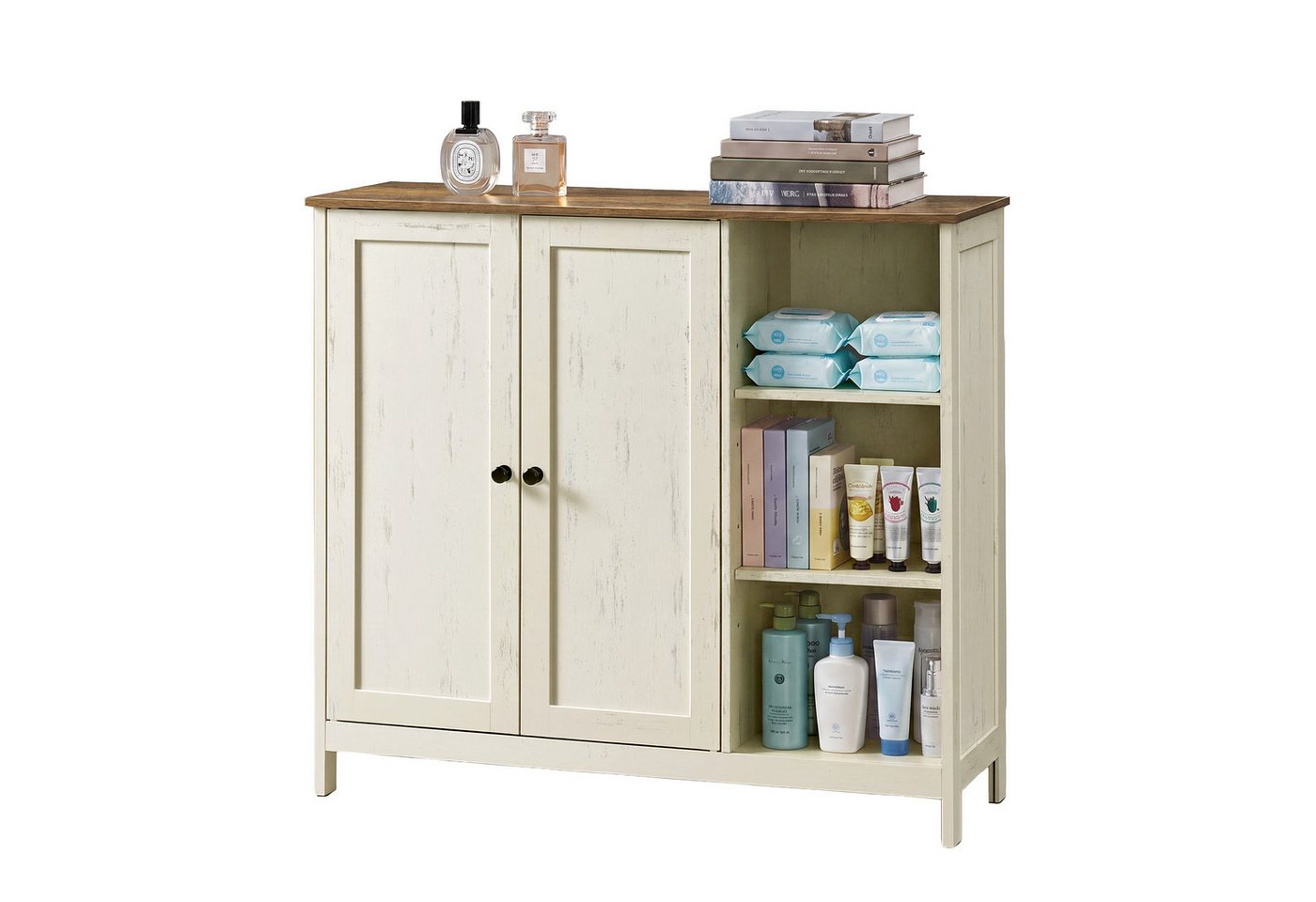 VASAGLE Waschbeckenunterschrank Badschrank 1 Stück Aufbewahrungsschrank mit 2 Türen und Offenen Fächern, 90 x 30 x 80 cm, für Badezimmer Bild 3