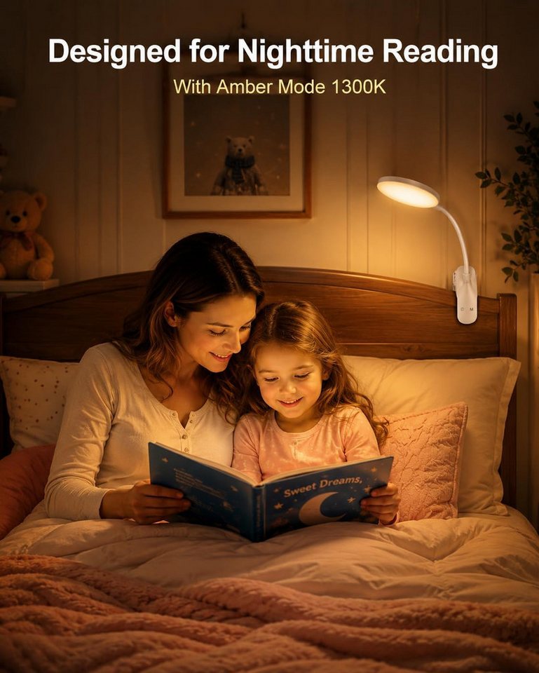 FELIXLEO LED Leselampe Leselampe Bett Bernsteinlicht Klemmlampe USB C 6 Farben dimmbar Bild 2