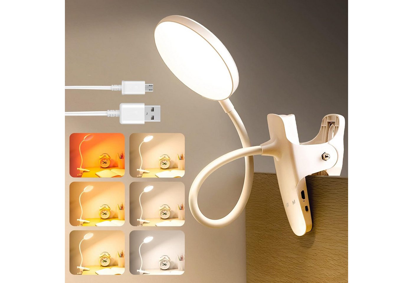 FELIXLEO LED Leselampe Leselampe Bett Bernsteinlicht Klemmlampe USB C 6 Farben dimmbar Bild 3