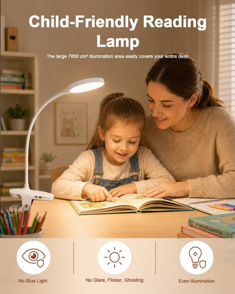FELIXLEO LED Leselampe Leselampe Bett Bernsteinlicht Klemmlampe USB C 6 Farben dimmbar Bild 5