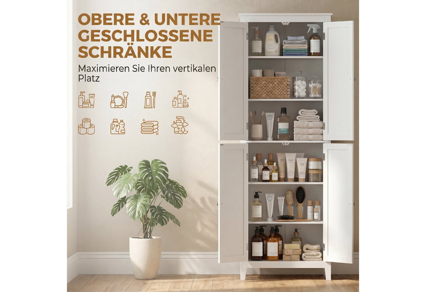 HOMCOM Badkommode Badezimmerschrank mit Türen (Set, 1 St., 1), Schmaler Hochschrank, verstellbare Böden