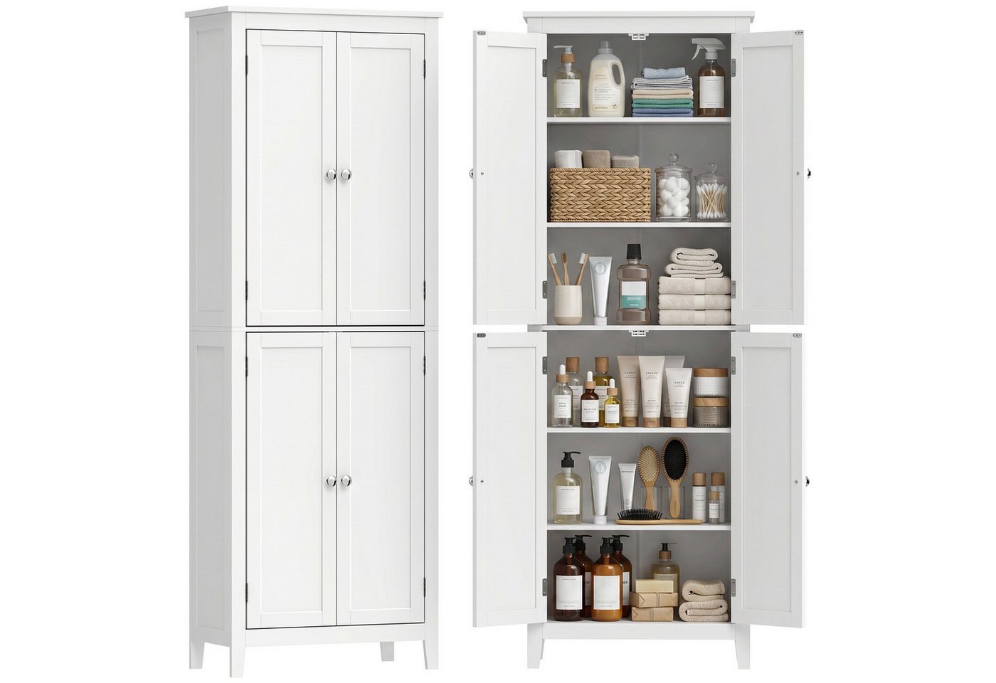 HOMCOM Badkommode Badezimmerschrank mit Türen (Set, 1 St., 1), Schmaler Hochschrank, verstellbare Böden Bild 2