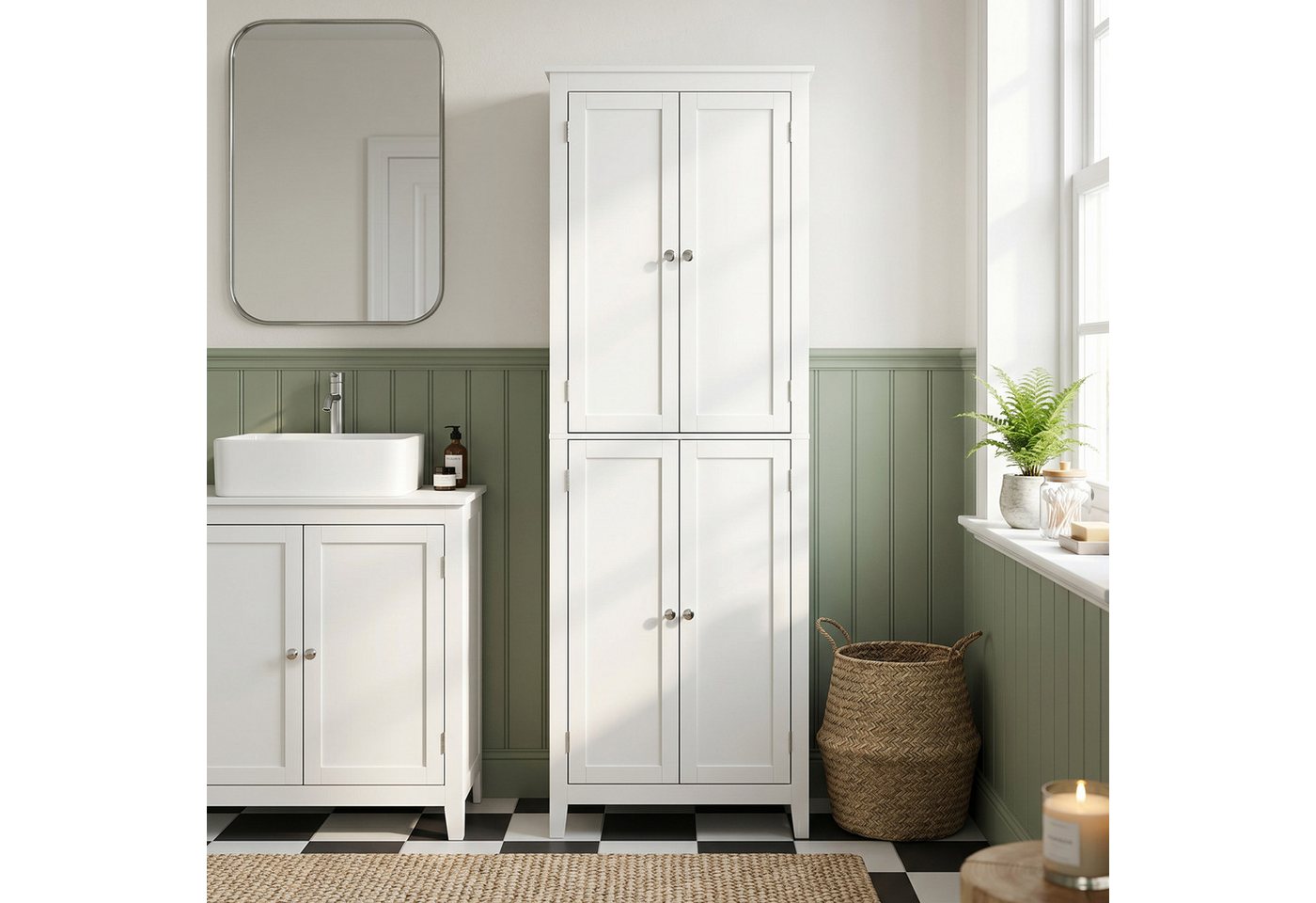 HOMCOM Badkommode Badezimmerschrank mit Türen (Set, 1 St., 1), Schmaler Hochschrank, verstellbare Böden Bild 3