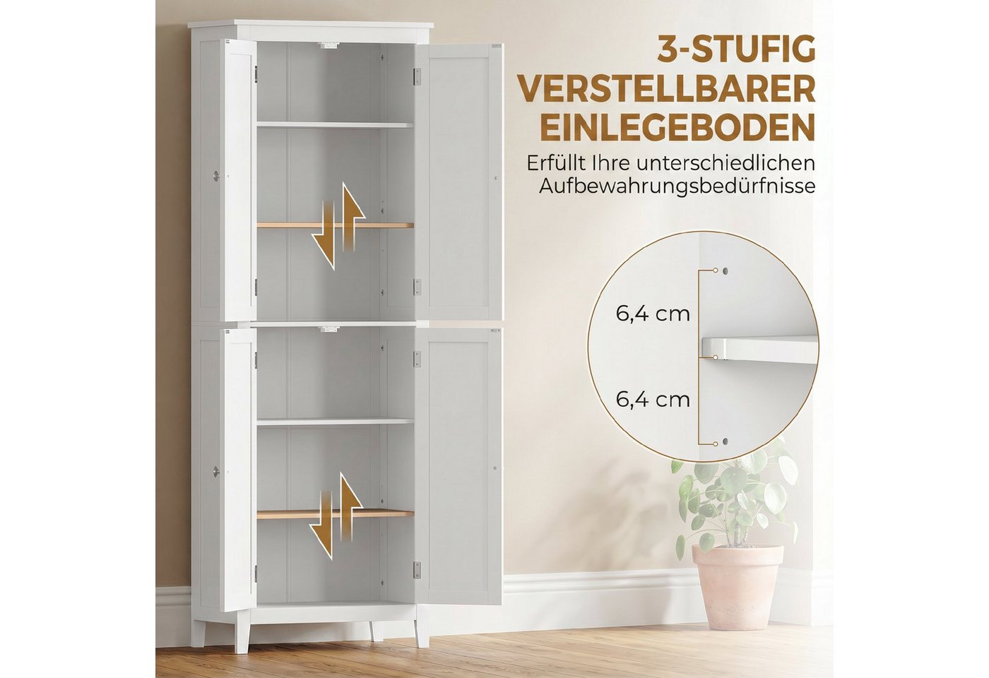 HOMCOM Badkommode Badezimmerschrank mit Türen (Set, 1 St., 1), Schmaler Hochschrank, verstellbare Böden Bild 4