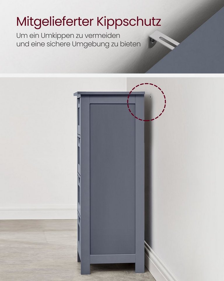 VASAGLE Badkommode Badezimmerschrank Badschrank mit 4 Schubladen, 30 x 30 x 82 cm, für Badezimmer, Wohnzimmer, modern, Beistellschrank