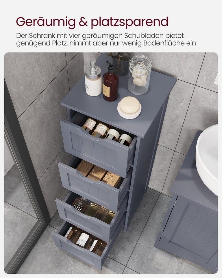 VASAGLE Badkommode Badezimmerschrank Badschrank mit 4 Schubladen, 30 x 30 x 82 cm, für Badezimmer, Wohnzimmer, modern, Beistellschrank Bild 3