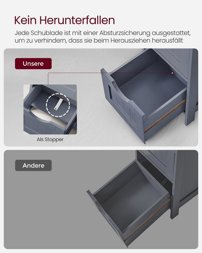 VASAGLE Badkommode Badezimmerschrank Badschrank mit 4 Schubladen, 30 x 30 x 82 cm, für Badezimmer, Wohnzimmer, modern, Beistellschrank Bild 5