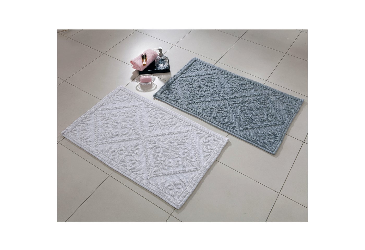spirella Badematte Spirella Badteppich Badematte Duschvorleger 100% Baumwolle Hochflor, Höhe 4 mm, Badteppich mit erhabenem Muster, Für Fußbodenheizung geeignet, Baumwolle, rechteckig Bild 4