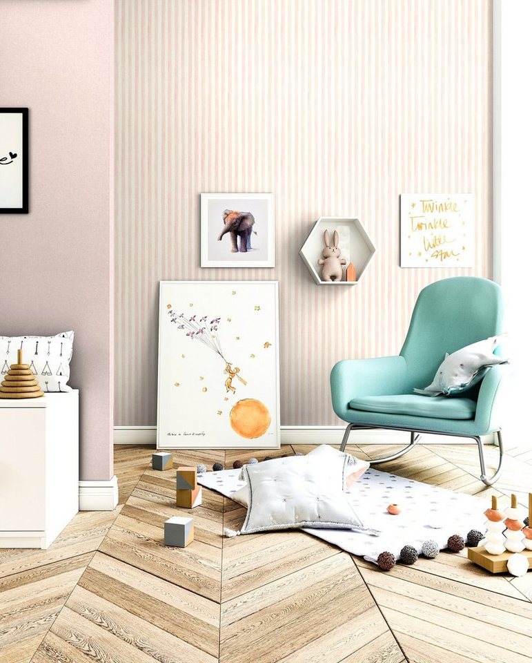 Newroom Vliestapete Stripes Rose Tapete Kindertapete Streifen,Linien,Wasserfarbe, Rosa Tapete Kinder Streifen - Kindertapete Jugendtapete Rose Weiß Verspielt Landhaus Linien Wasserfarbe für Kinderzimmer Jugendzimmer Babyzimmer, Jugendtapete