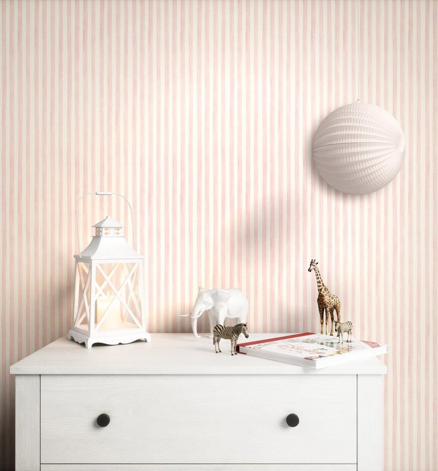 Newroom Vliestapete Stripes Rose Tapete Kindertapete Streifen,Linien,Wasserfarbe, Rosa Tapete Kinder Streifen - Kindertapete Jugendtapete Rose Weiß Verspielt Landhaus Linien Wasserfarbe für Kinderzimmer Jugendzimmer Babyzimmer, Jugendtapete Bild 2