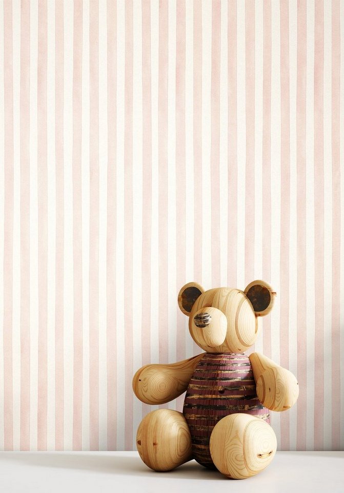 Newroom Vliestapete Stripes Rose Tapete Kindertapete Streifen,Linien,Wasserfarbe, Rosa Tapete Kinder Streifen - Kindertapete Jugendtapete Rose Weiß Verspielt Landhaus Linien Wasserfarbe für Kinderzimmer Jugendzimmer Babyzimmer, Jugendtapete Bild 3