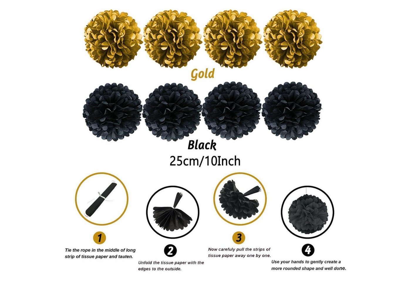LuxusKollektion Girlande 41-teiliges Schwarz Gold Party Deko Set - Papier Pompoms, Girlande Bild 4