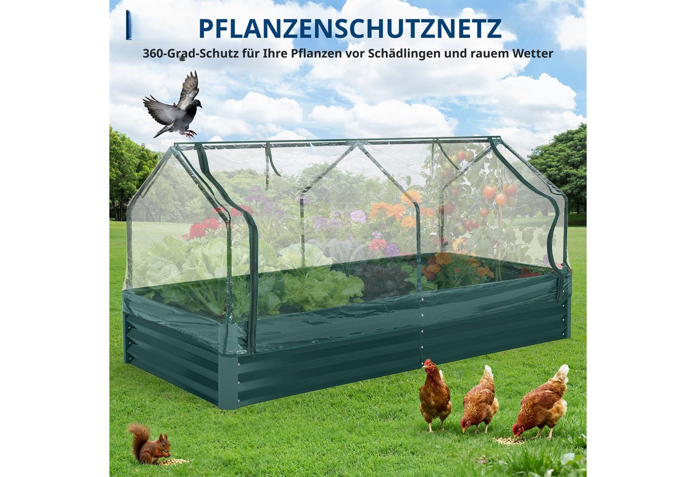 GarveeMore Hochbeet aus Metall(Stahl) mit/ohne PVC-Abdeckung für den Garten & Balkon, außen, offener Boden, für Gemüse & Kräuter & Blumen
