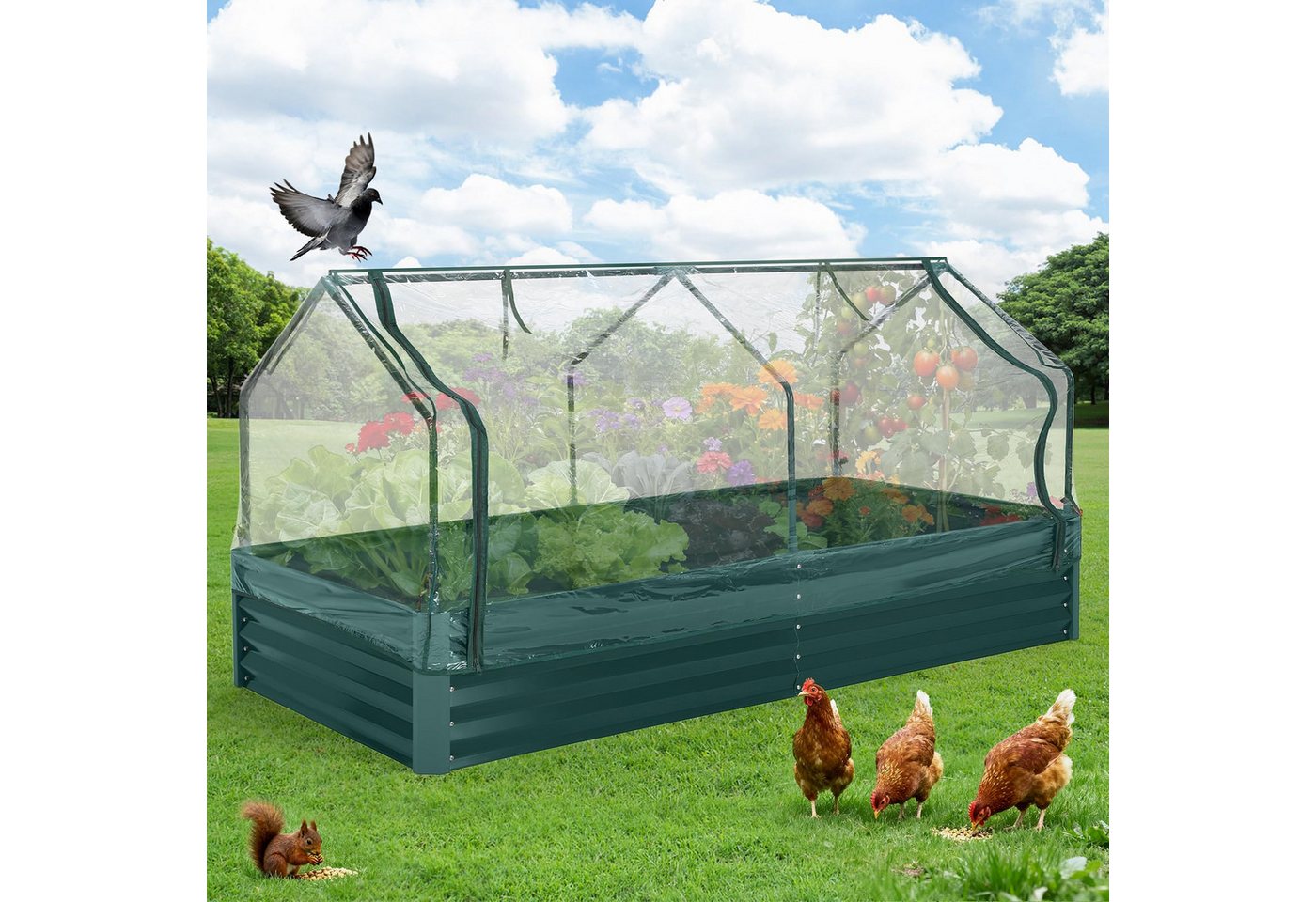 GarveeMore Hochbeet aus Metall(Stahl) mit/ohne PVC-Abdeckung für den Garten & Balkon, außen, offener Boden, für Gemüse & Kräuter & Blumen Bild 2