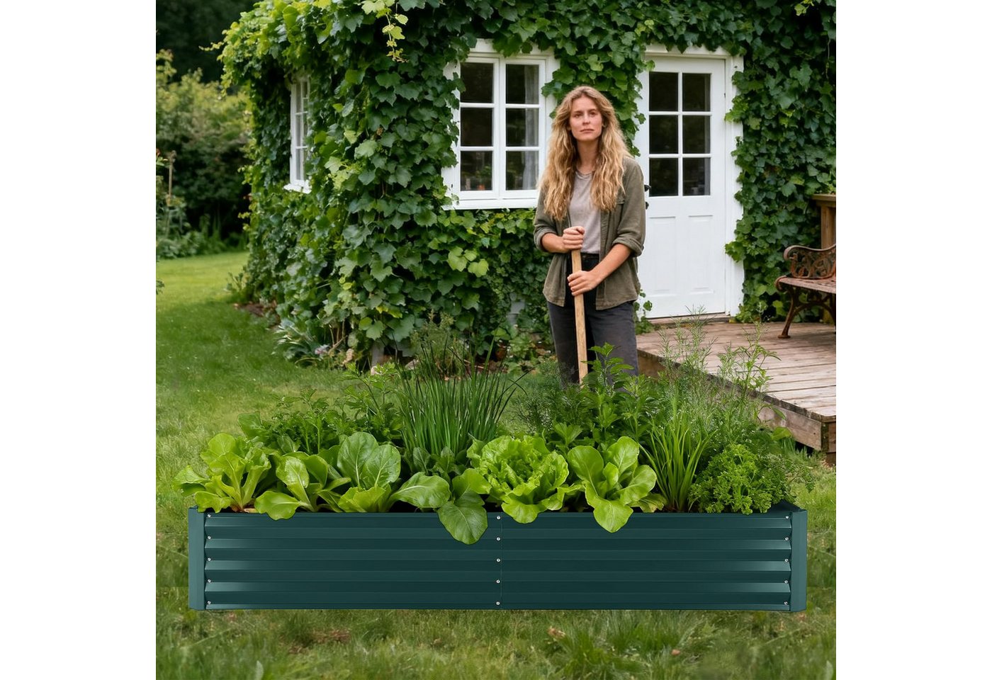 GarveeMore Hochbeet aus Metall(Stahl) mit/ohne PVC-Abdeckung für den Garten & Balkon, außen, offener Boden, für Gemüse & Kräuter & Blumen Bild 3