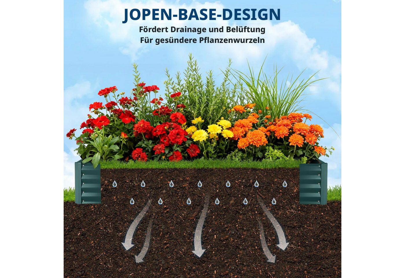 GarveeMore Hochbeet aus Metall(Stahl) mit/ohne PVC-Abdeckung für den Garten & Balkon, außen, offener Boden, für Gemüse & Kräuter & Blumen Bild 4