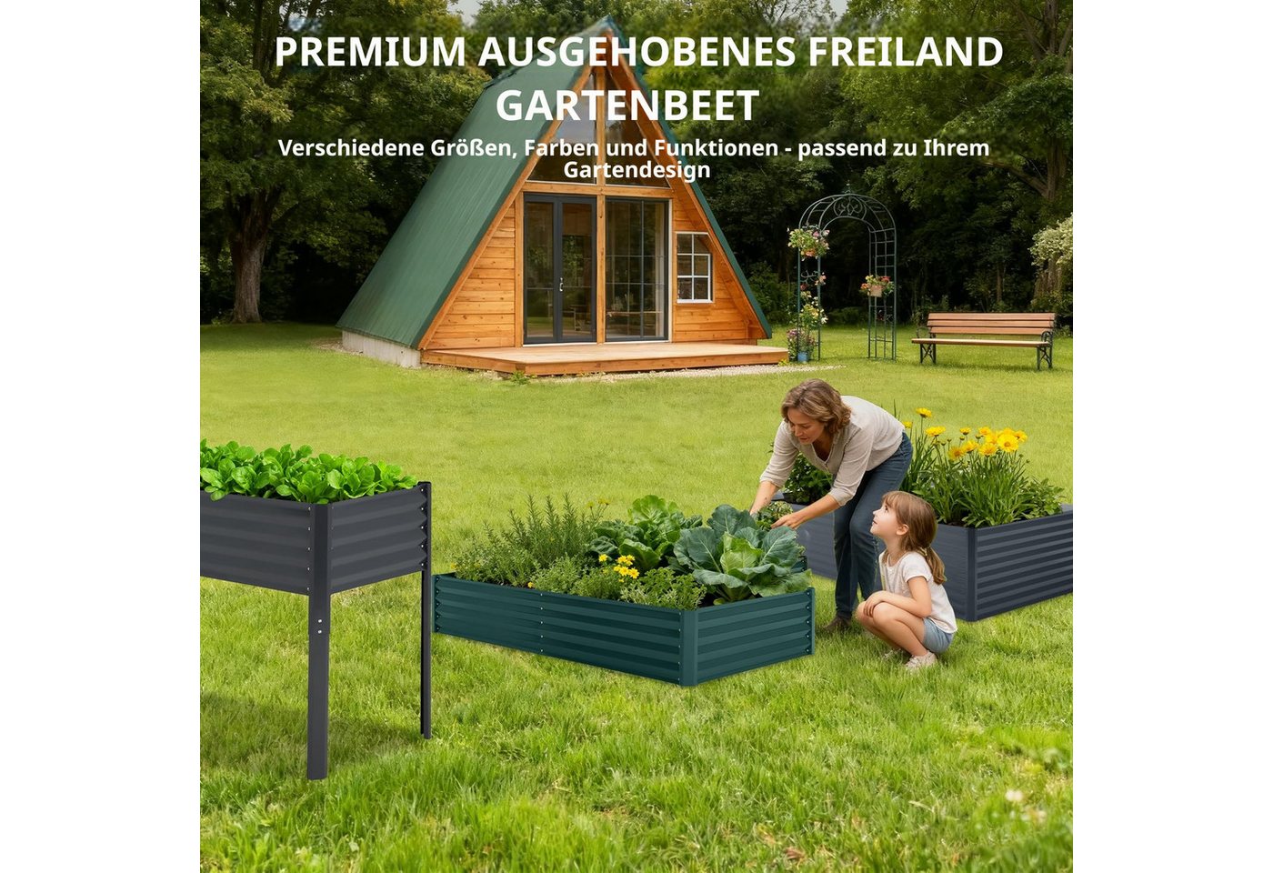 GarveeMore Hochbeet aus Metall(Stahl) mit/ohne PVC-Abdeckung für den Garten & Balkon, außen, offener Boden, für Gemüse & Kräuter & Blumen Bild 5