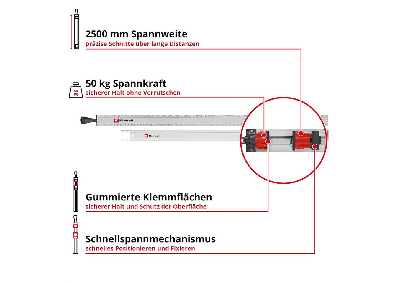 Einhell Lochsäge, Einhell Universal-Sägeschiene, 2-tlg. (max. Spannweite 2500 mm, Spannk