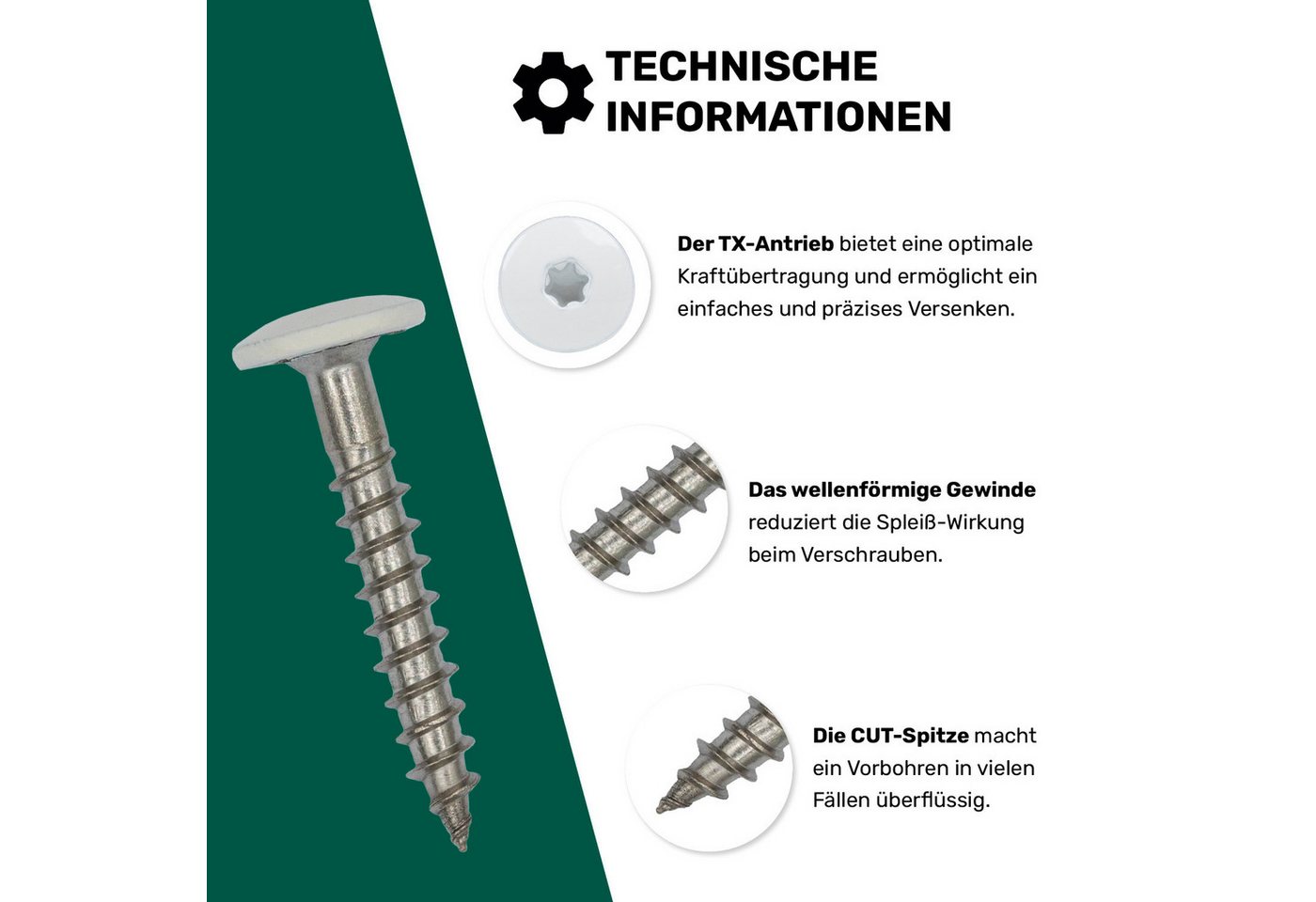 Twistec Fassadenschraube TWISTEC Trespo-Fassadenschrauben 4,8x32mm Reinweiß RAL 9010 100 St., Edelstahl A2, hohe UV-Beständigkeit Bild 5