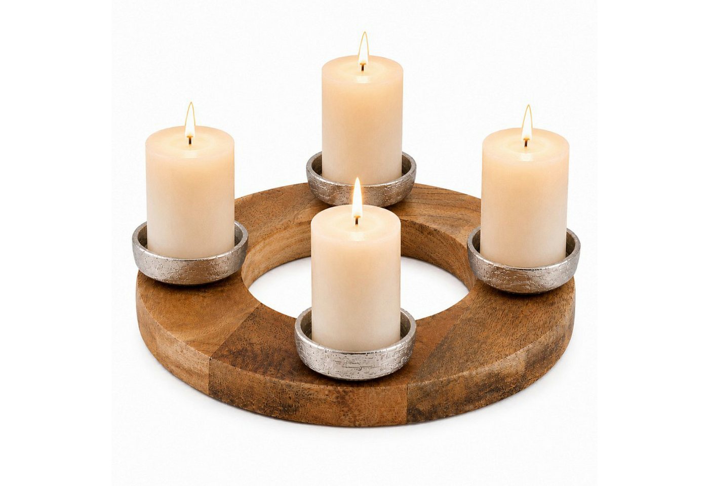 Koopman Adventskranz Kerzenhalter Ø 27 cm Mangoholz Aluminium Klein, für 4 Kerzen, Dekorativ, 27x4cm, Natur, Stabil Bild 2