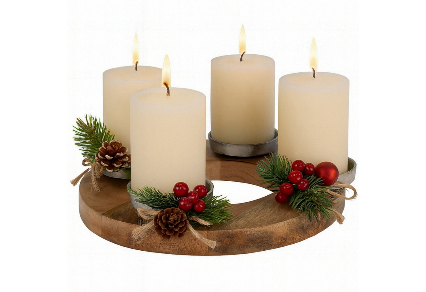 Koopman Adventskranz Kerzenhalter Ø 27 cm Mangoholz Aluminium Klein, für 4 Kerzen, Dekorativ, 27x4cm, Natur, Stabil Bild 3