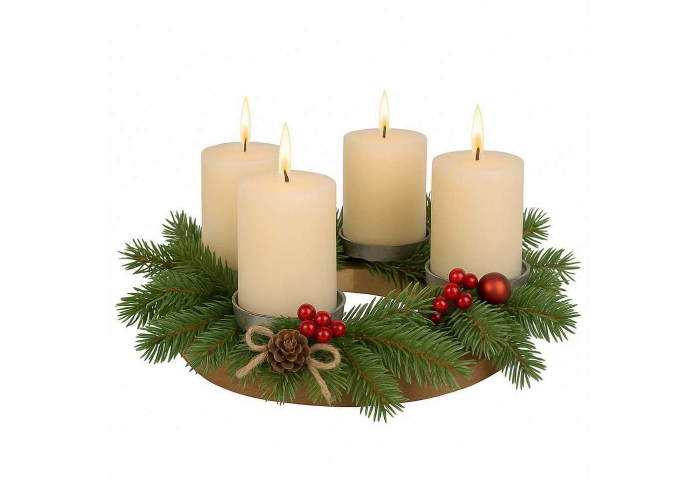 Koopman Adventskranz Kerzenhalter Ø 27 cm Mangoholz Aluminium Klein, für 4 Kerzen, Dekorativ, 27x4cm, Natur, Stabil Bild 4