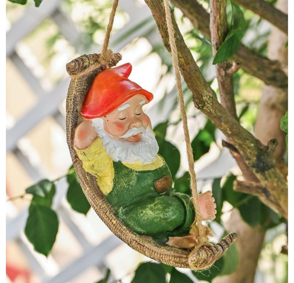 FOUORTUNATE-BEE Gartenzwerg Liegender Zwerg Gartenzwerg Gartendeko für Draußen Gartenfigur, (1 St), aus Hängematte Kunstharz Wasserdicht Gartenwichtel Figur Bild 3