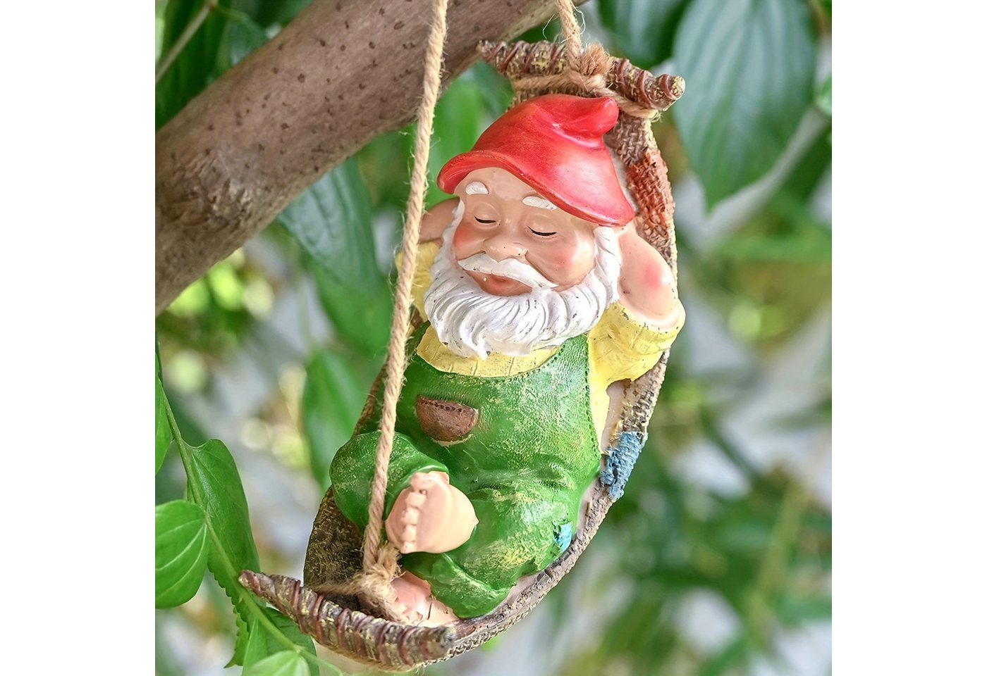 FOUORTUNATE-BEE Gartenzwerg Liegender Zwerg Gartenzwerg Gartendeko für Draußen Gartenfigur, (1 St), aus Hängematte Kunstharz Wasserdicht Gartenwichtel Figur Bild 5