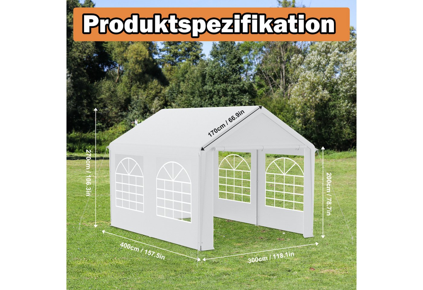 FIVMEN Pavillon Partyzelt 3x4m mit Verzinktem Stahlgestänge Gartenpavillon, 4 Abnehmbare Seitenwände mit Fenstern, Pavillon für Garten, Hochzeit Bild 2