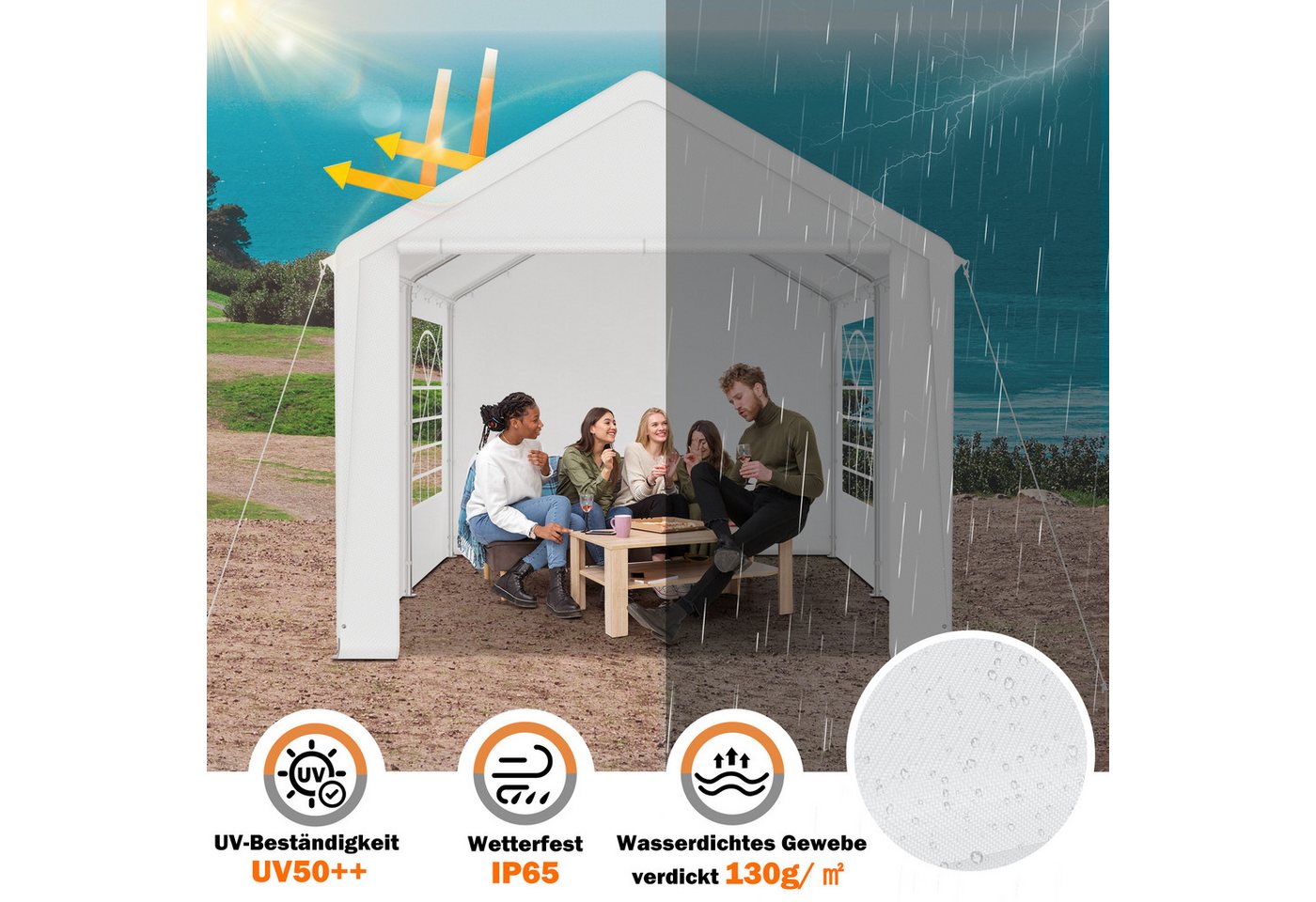 FIVMEN Pavillon Partyzelt 3x4m mit Verzinktem Stahlgestänge Gartenpavillon, 4 Abnehmbare Seitenwände mit Fenstern, Pavillon für Garten, Hochzeit Bild 4
