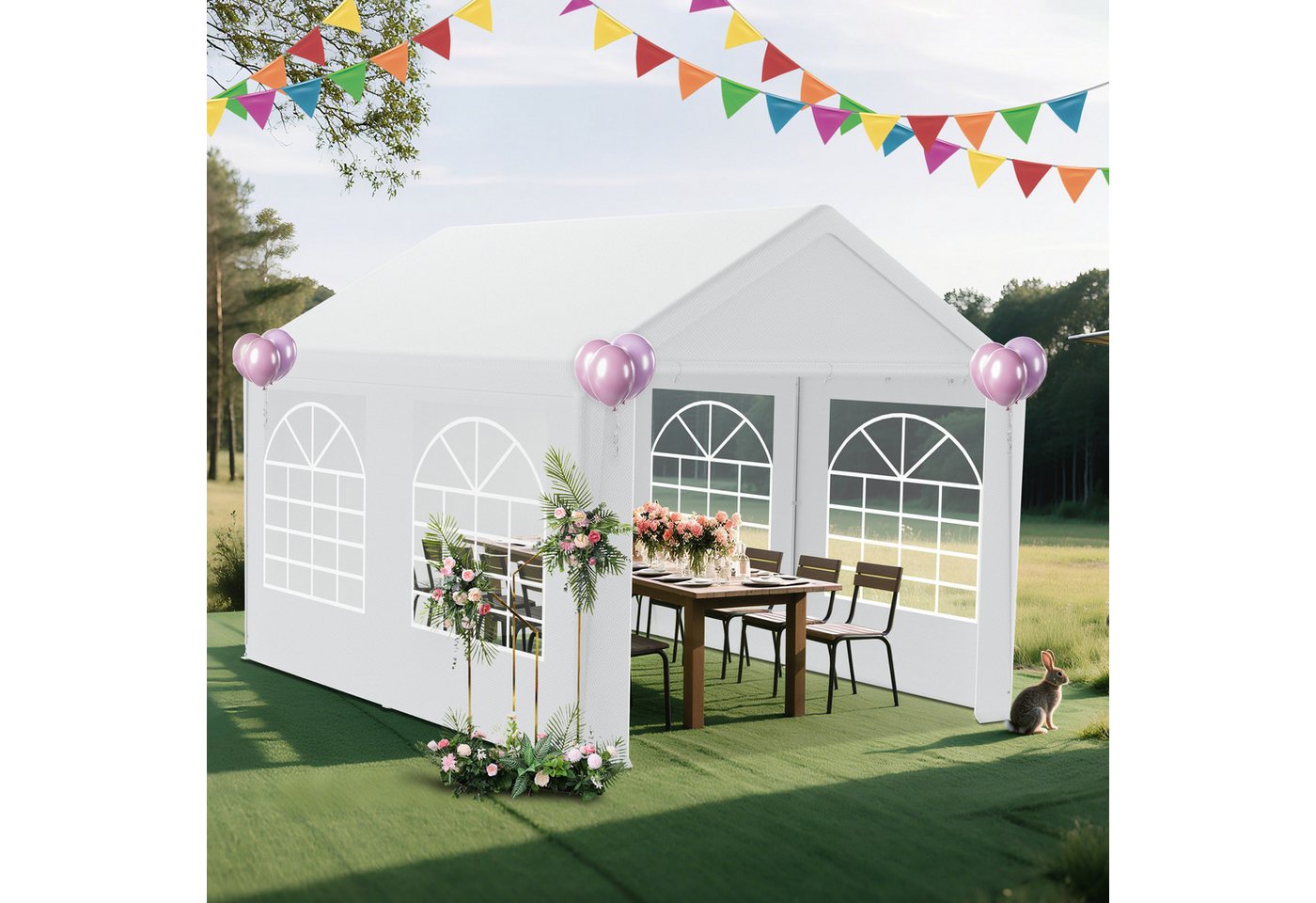 FIVMEN Pavillon Partyzelt 3x4m mit Verzinktem Stahlgestänge Gartenpavillon, 4 Abnehmbare Seitenwände mit Fenstern, Pavillon für Garten, Hochzeit Bild 5