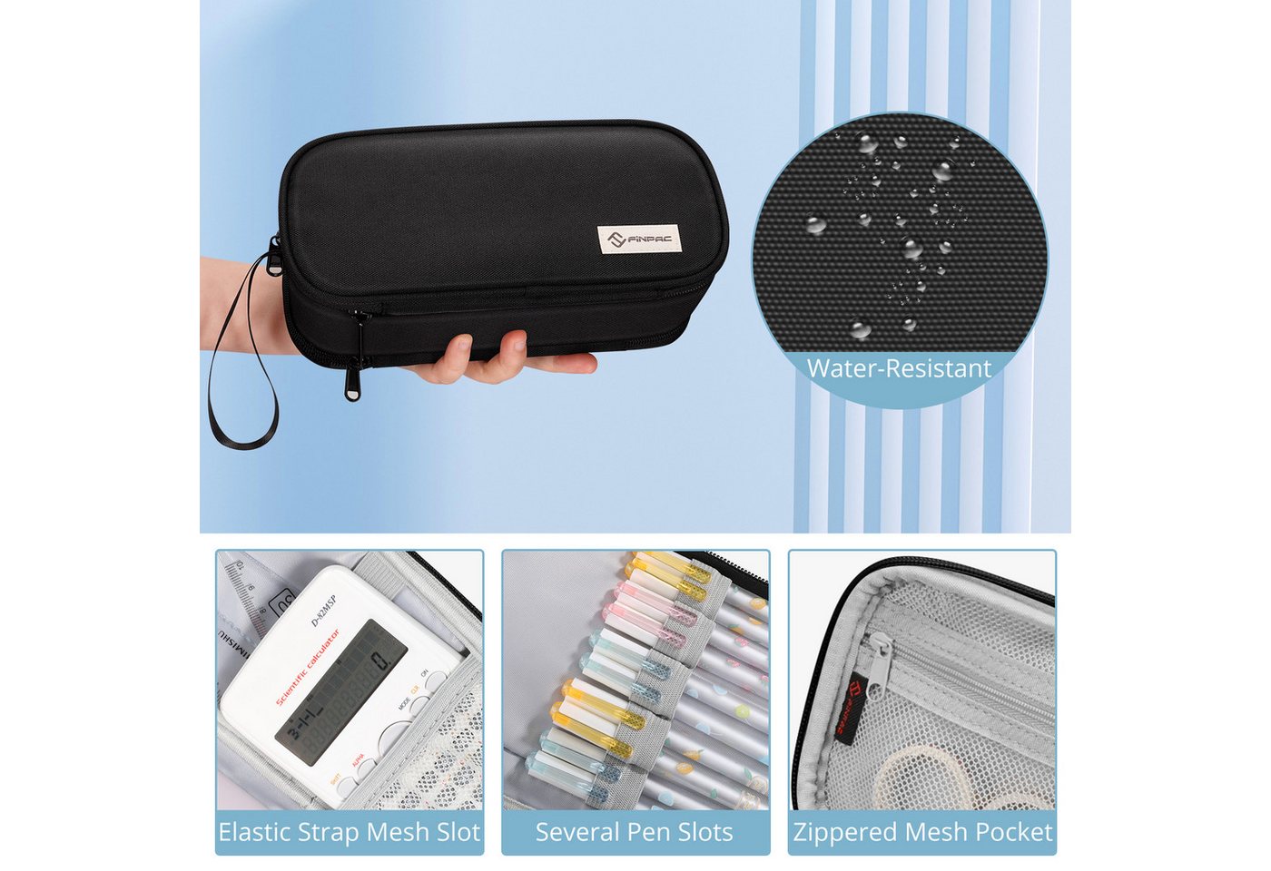 Fintie Federmäppchen Federtasche - Große Kapazität Mäppchen mit 3 Fächern Stiftetasche, Schlamperbox Bleistifttasche Schulmäppchen für Schule & Büro