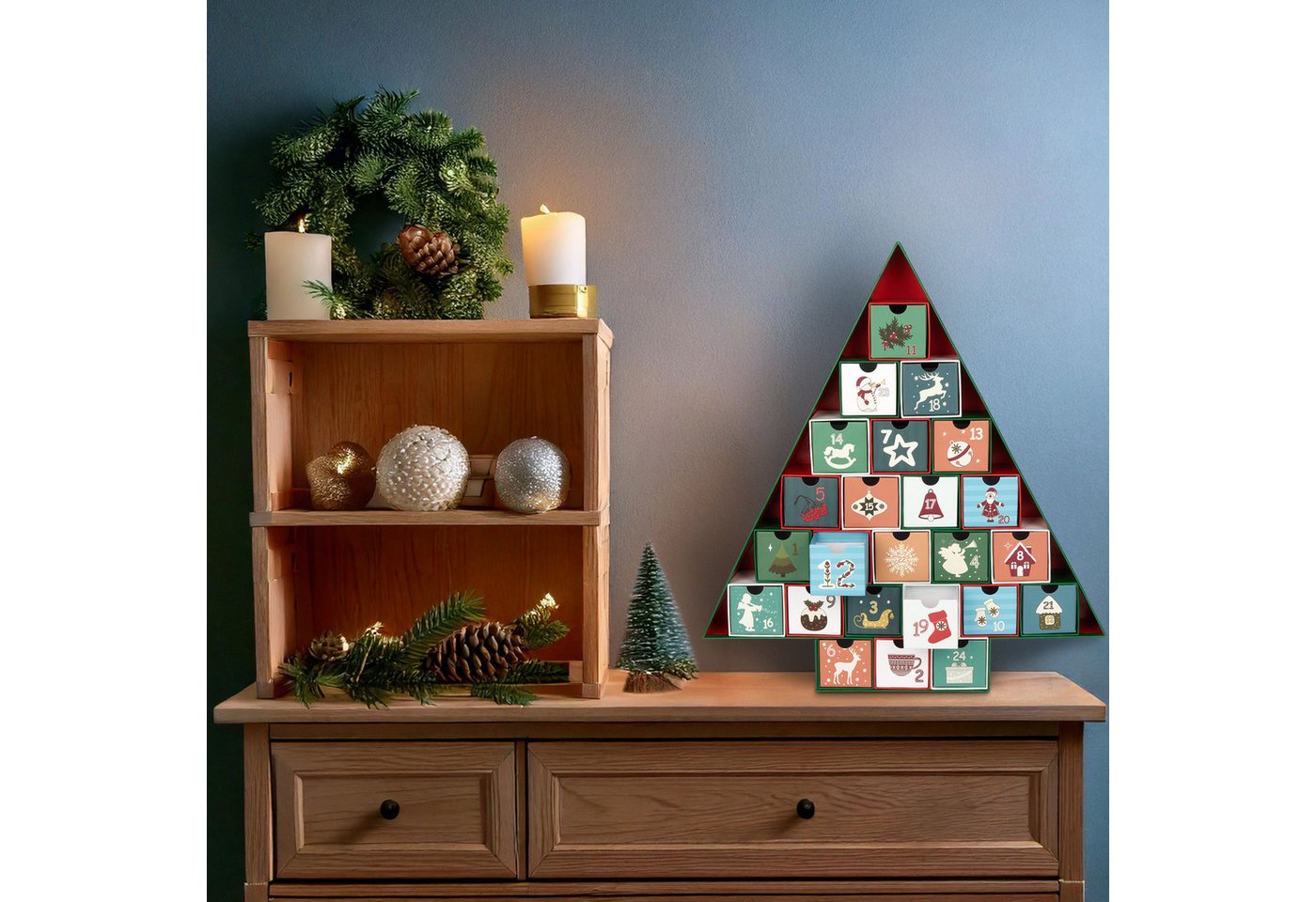 BRUBAKER befüllbarer Adventskalender Tannenbaum - Weihnachtskalender zum Befüllen (51 cm groß aus Pappe - Grün Bunt, 1-tlg), DIY Kalender mit 24 Türchen für Gutscheine und Süßigkeiten