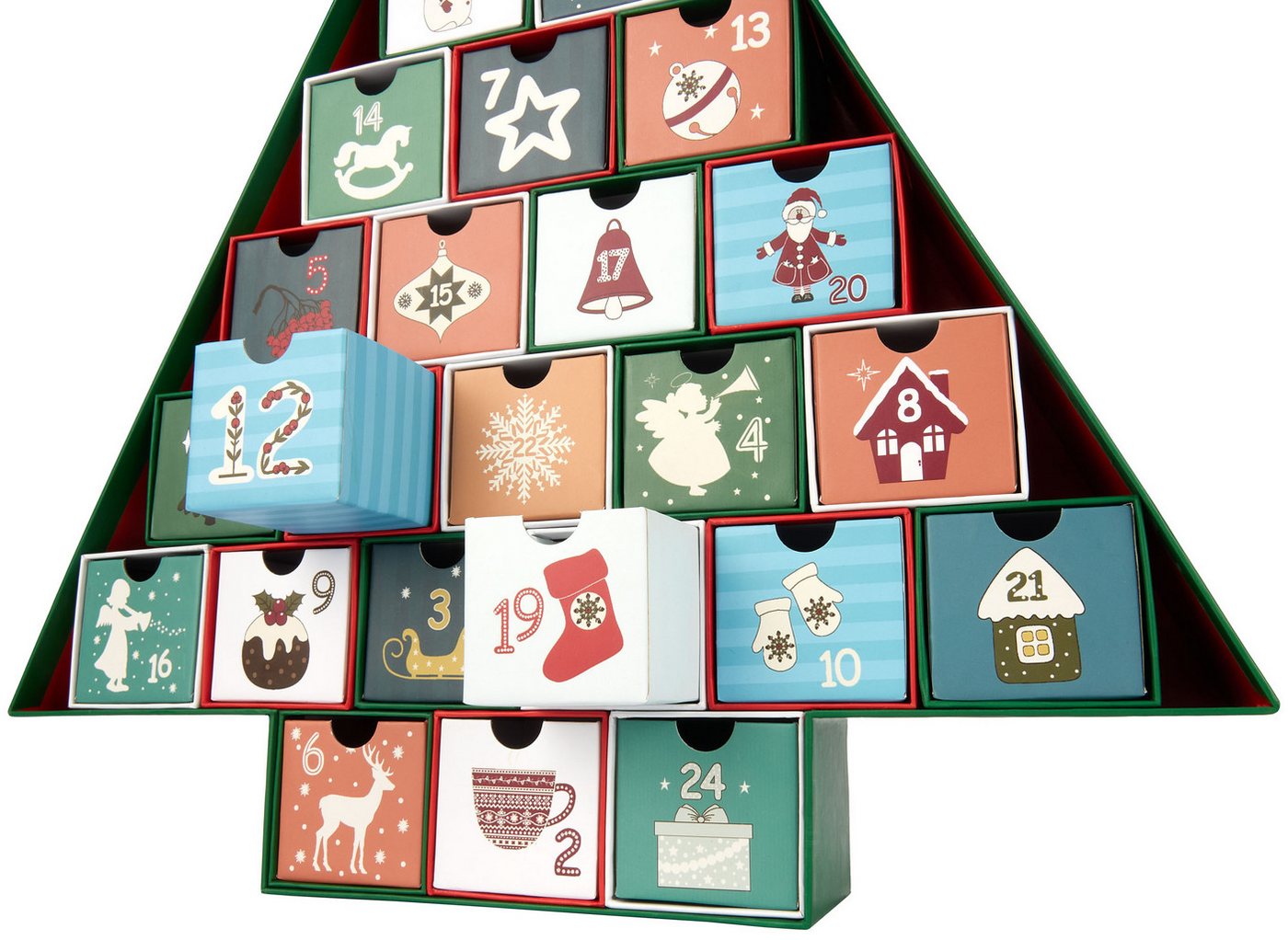 BRUBAKER befüllbarer Adventskalender Tannenbaum - Weihnachtskalender zum Befüllen (51 cm groß aus Pappe - Grün Bunt, 1-tlg), DIY Kalender mit 24 Türchen für Gutscheine und Süßigkeiten Bild 3