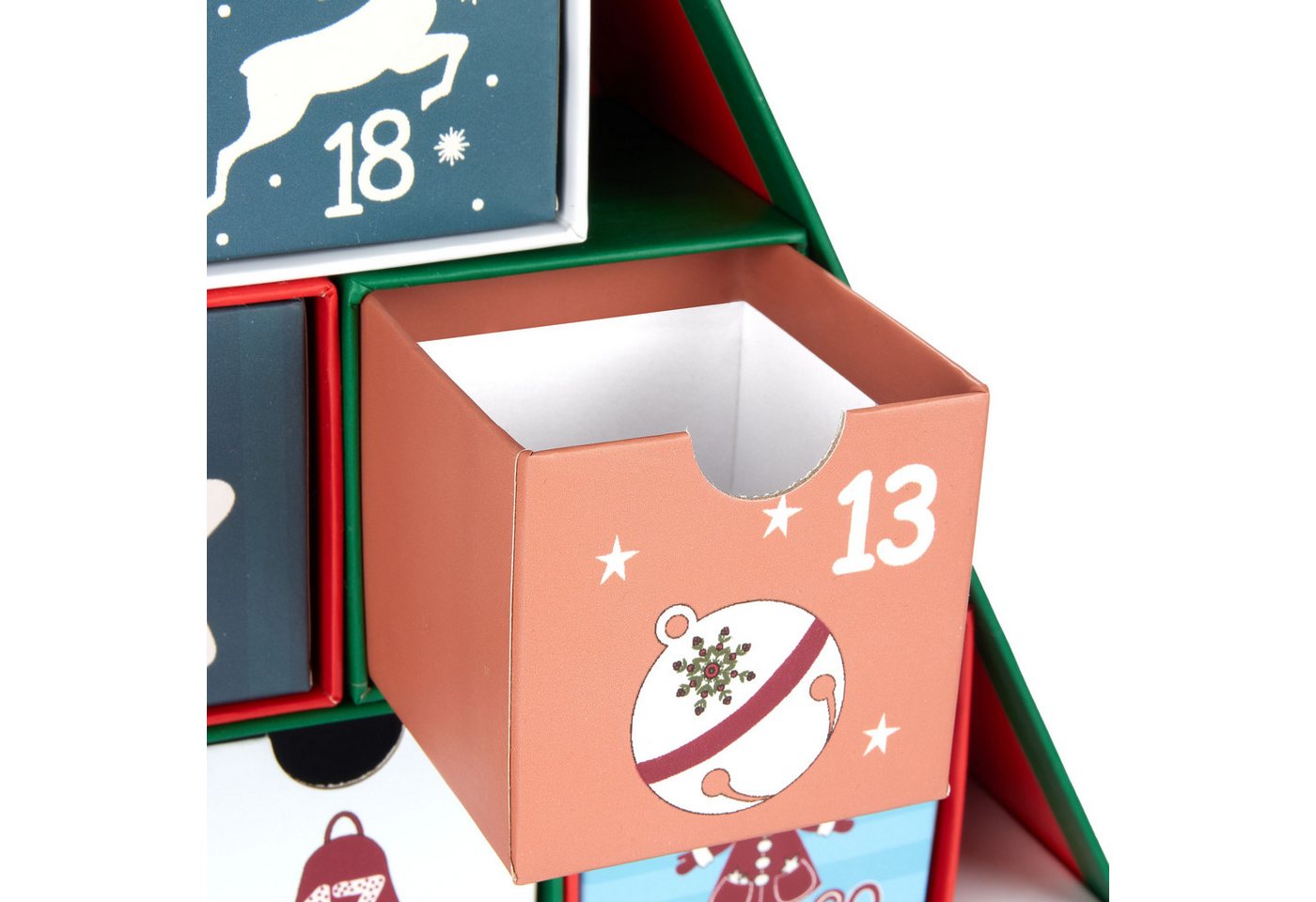 BRUBAKER befüllbarer Adventskalender Tannenbaum - Weihnachtskalender zum Befüllen (51 cm groß aus Pappe - Grün Bunt, 1-tlg), DIY Kalender mit 24 Türchen für Gutscheine und Süßigkeiten Bild 5